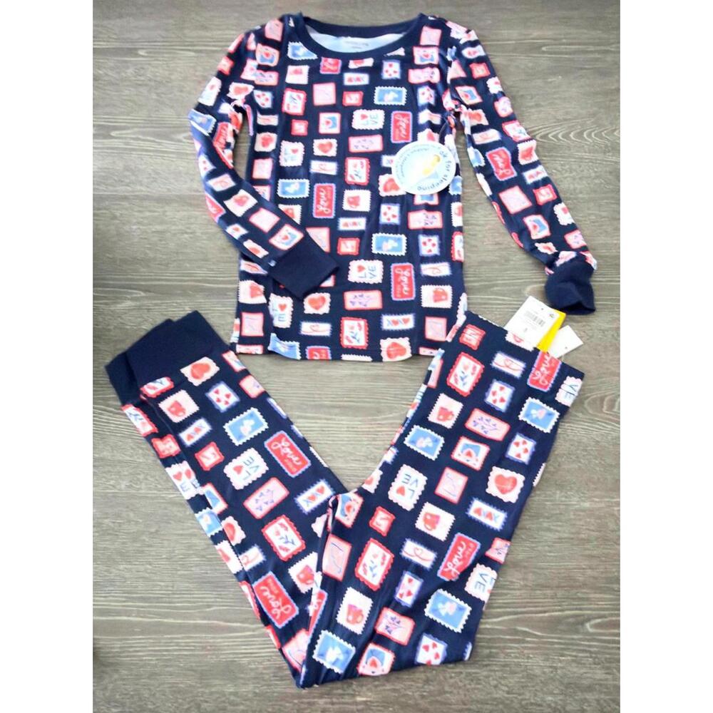 Holiday Lane Navy Pink Valentine Stamps 2pc Girl Pajama Set